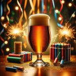 DALL·E 2023-12-31 09.26.47 - A professional photo of a beer, beautifully presented with streamers and table fireworks as decoration. The focus is on a clear glass of beer with a r.png